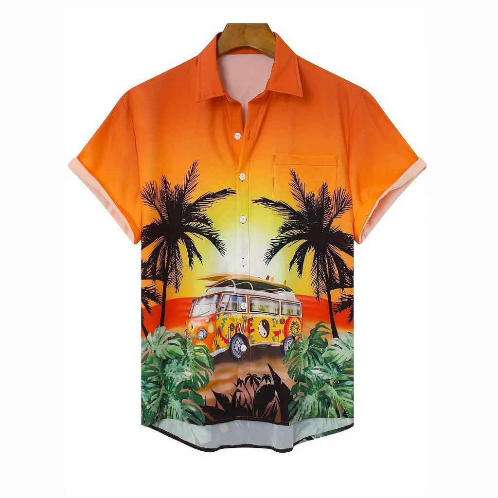 Men's 3D printed floral pattern short sleeve shirt in loose cardigan style