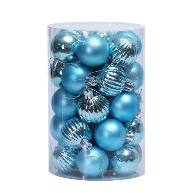34-piece set of 4cm plastic Christmas balls in assorted colours with shiny finish for tree decoration
