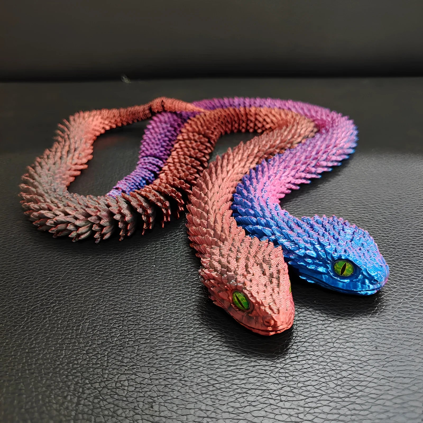 3D printed snake toy decoration in realistic animal simulation style, available in multiple colours and sizes including 30cm, 45cm, 60cm