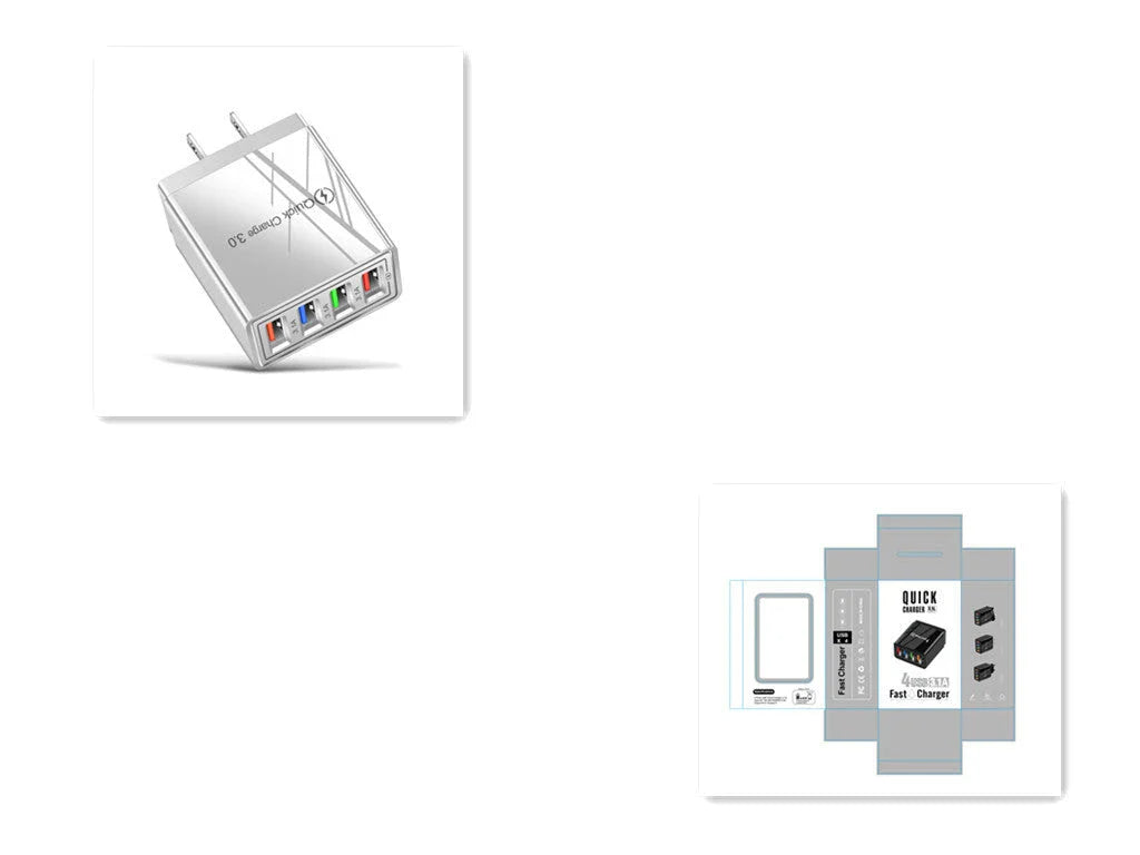 4-port USB wall charger with Quick Charge 3.0 technology for fast charging of smartphones and tablets