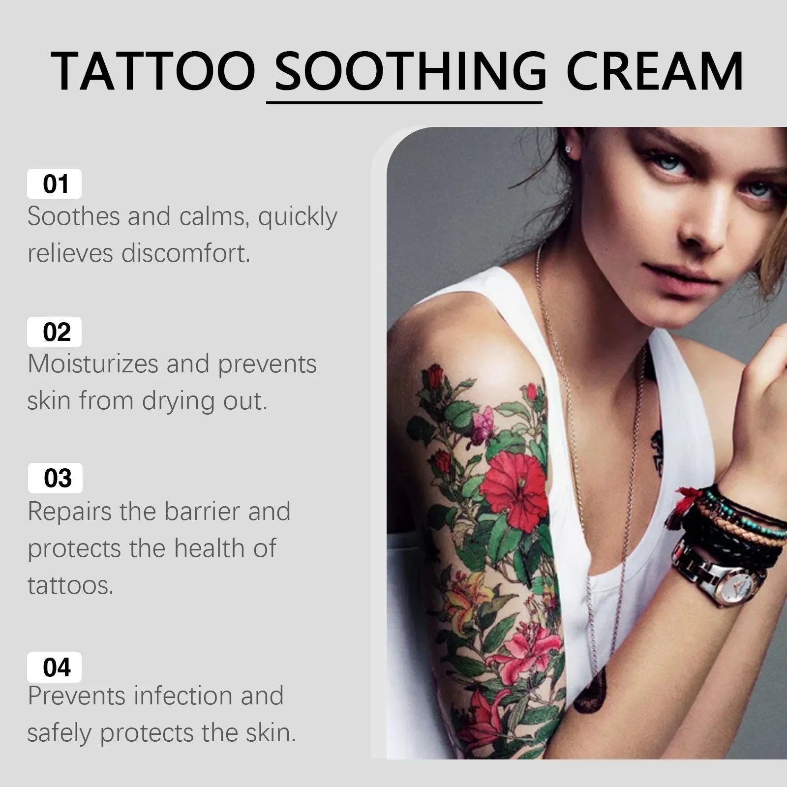 20g tube of tattoo soothing neck cream with mint leaf and tea tree oil for post-tattoo care