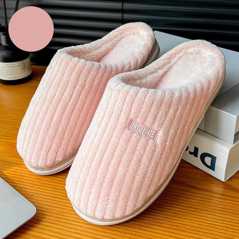 Cozy cotton slippers with plush upper, non-slip sole, and warm insole for comfortable indoor wear