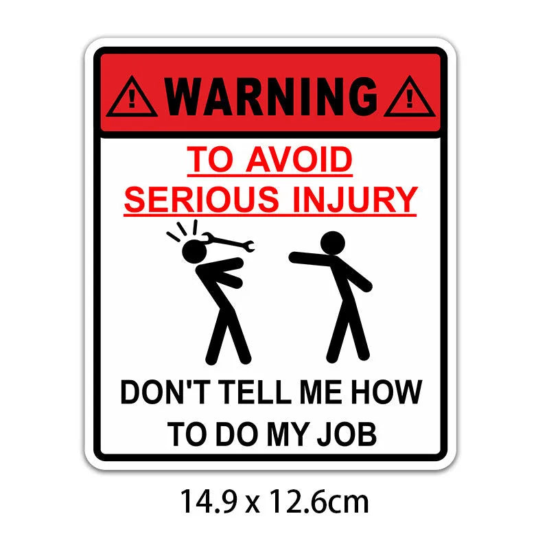 14.9cm by 12.6cm rectangular car glass warning sticker with adhesive backing.
