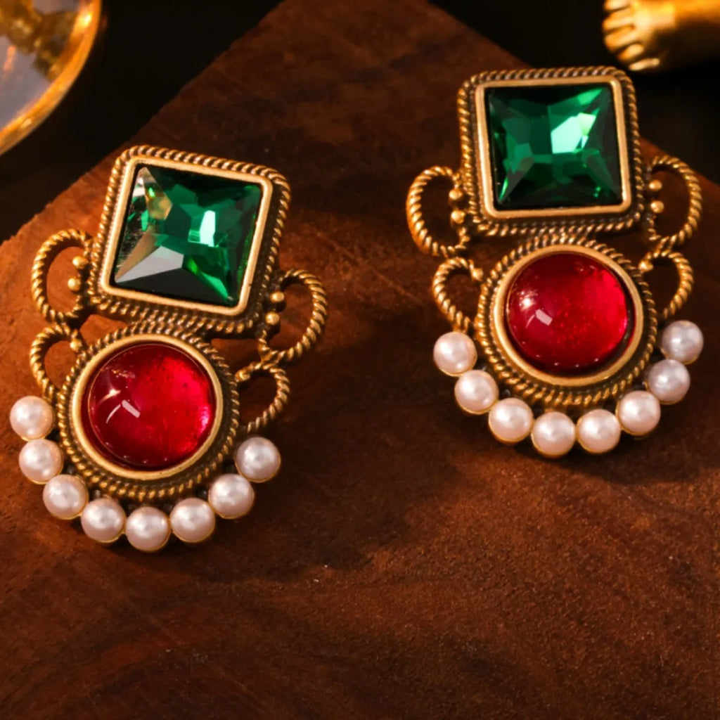 Colourful jelly glaze flower earrings, electroplated alloy studs, 3.8 x 2.9cm, Chinese style