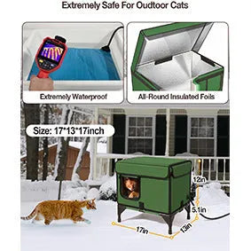 Green foldable cloth cat cage for outdoor use as an insulated pet bed or delivery room.