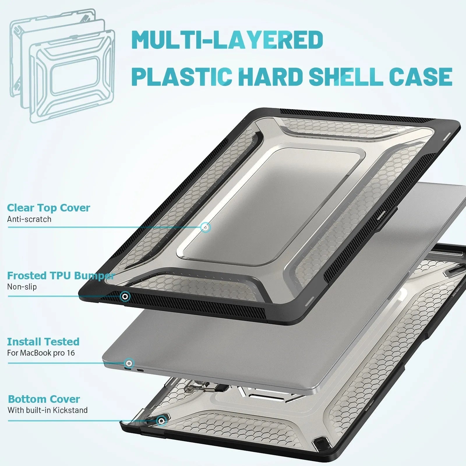 MacBook protective shell case in four colour options showing compatibility with Air and Pro models