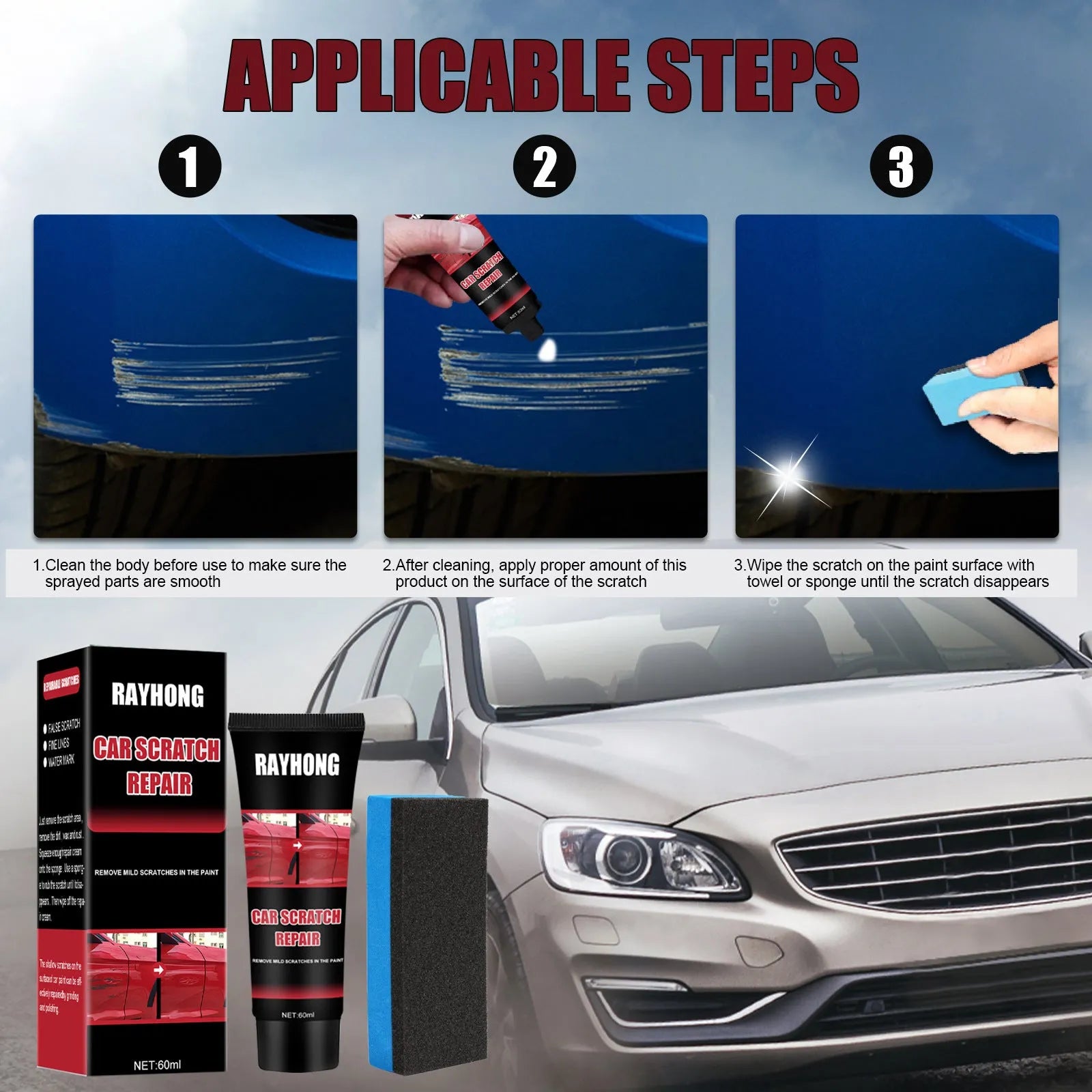 60ml car scratch repair wax kit with applicator for paint surface maintenance