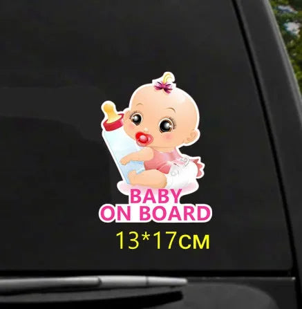 Baby On Board princess bottle car reflective sticker in pink with pet reflective material