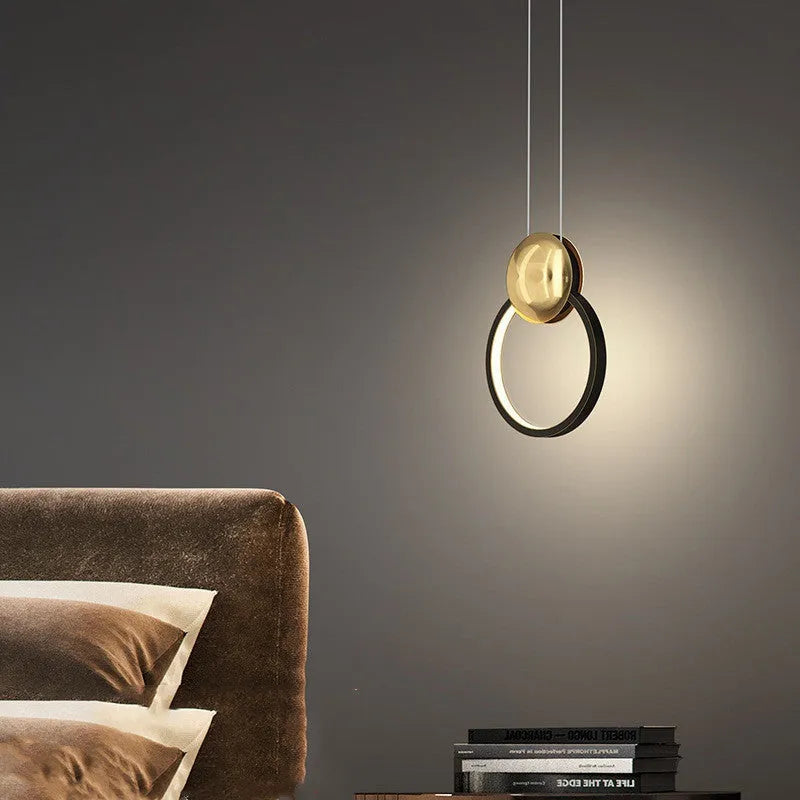 All copper fishing line LED chandelier in black with adjustable height for bedroom study