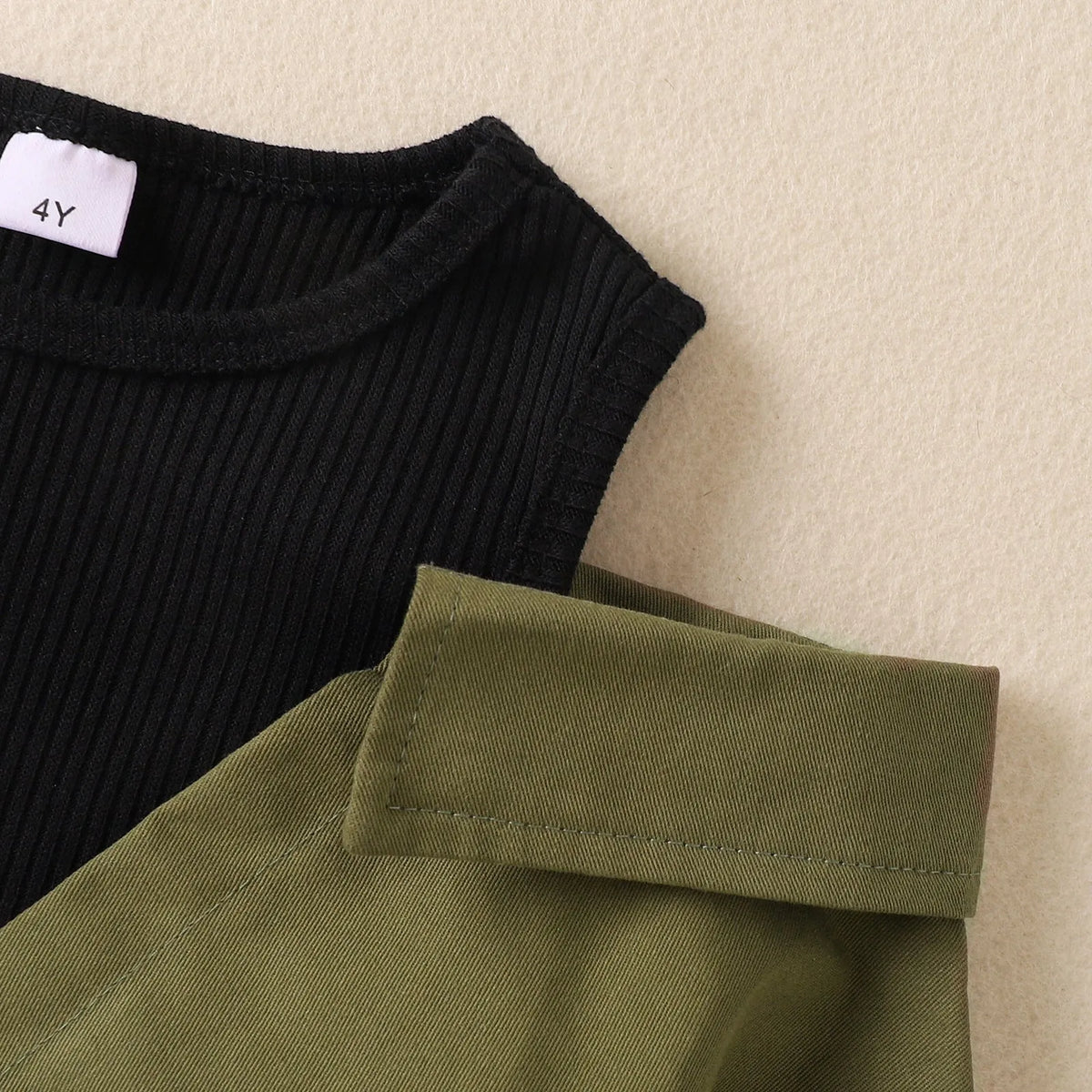 Children's off-shoulder long sleeve dress in military green, cotton pullover, sizes 4Y-7Y