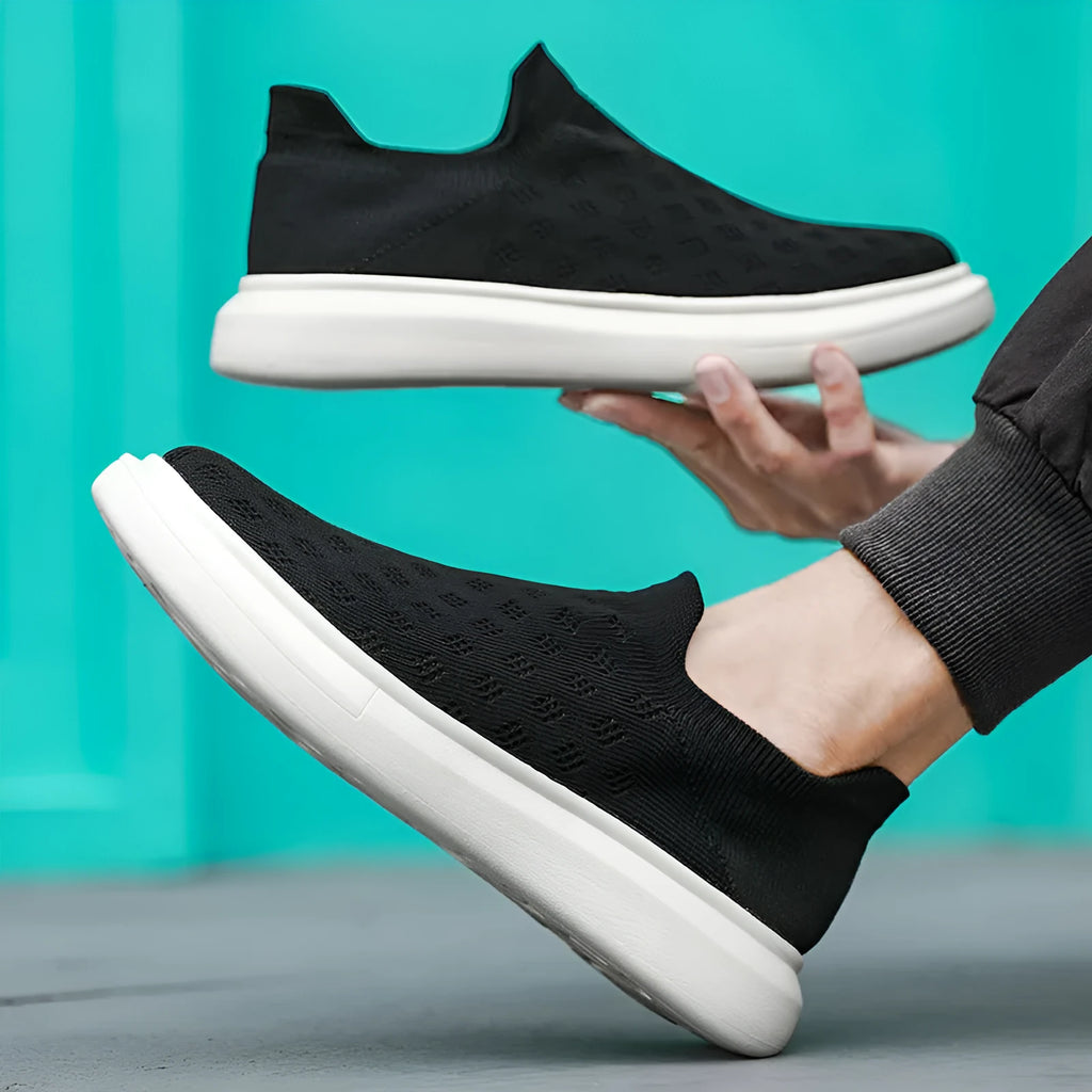Men's mesh casual breathable solid colour sneakers, lace-up walking shoes, side view