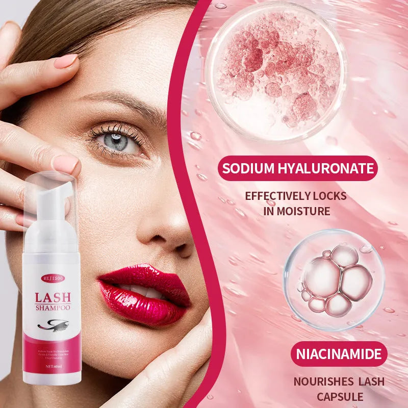 Lash shampoo mousse 60ml eyelash cleaning solution with brush applicator for false eyelash extensions