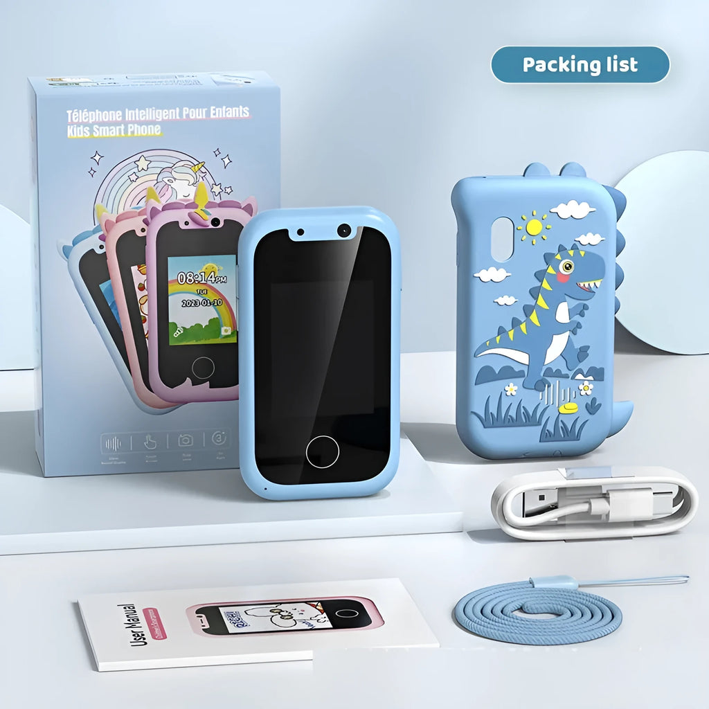 Blue silicone case educational touch camera for children with photo, video, and game functions
