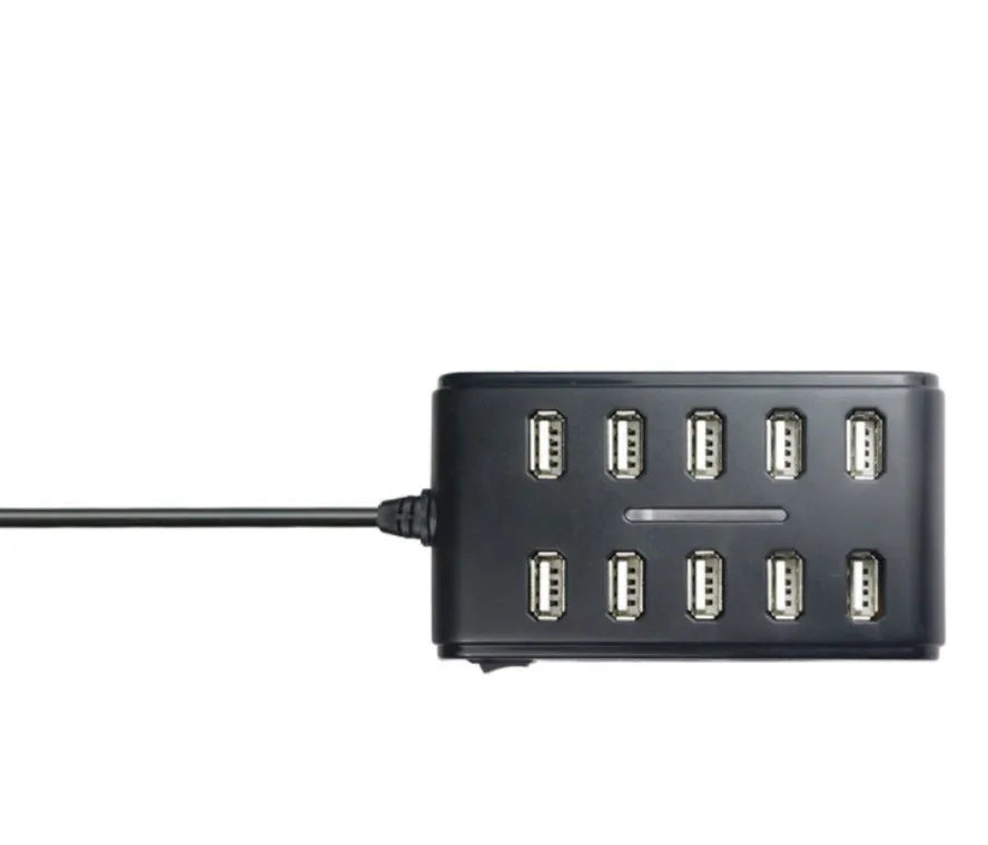 10-port USB 2.0 hub with double-row layout and working indicator light, 5V 500mA