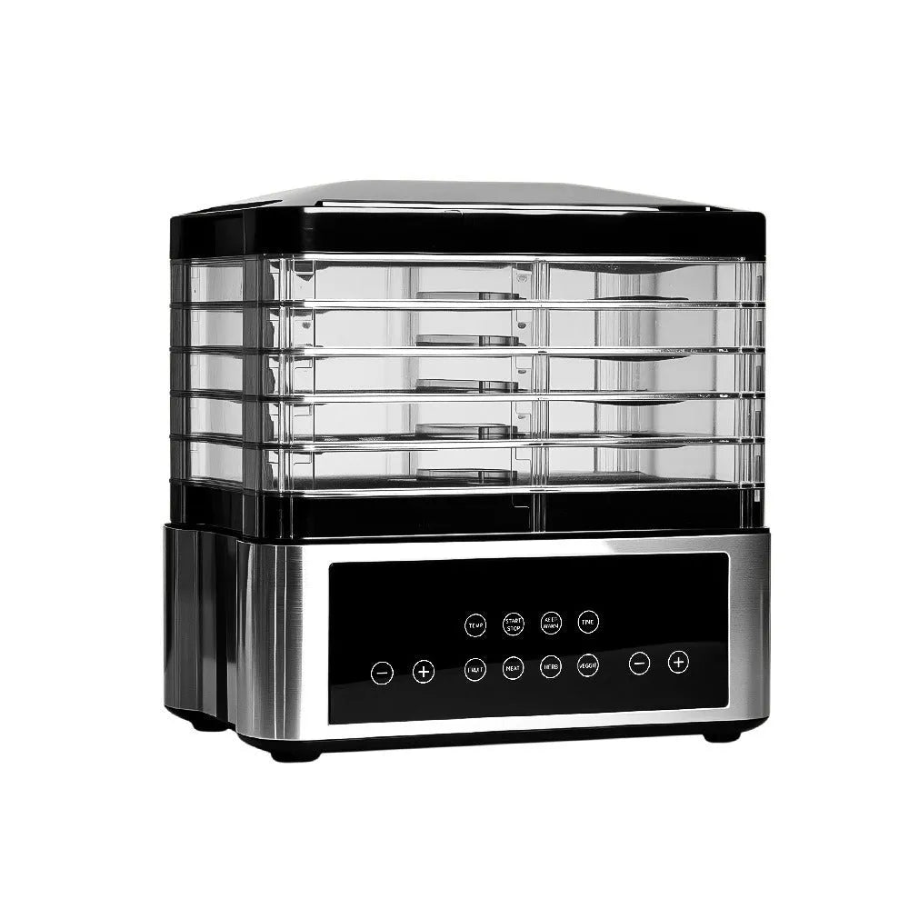 Silver stainless steel household food dehydrator with 14 litre capacity.