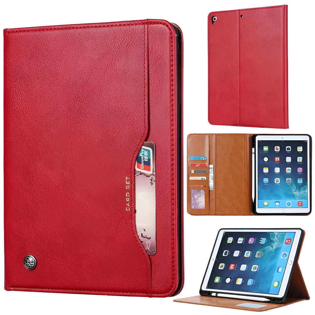 Classic kneading leather flip protective cover for Apple iPad in black, showing business design.
