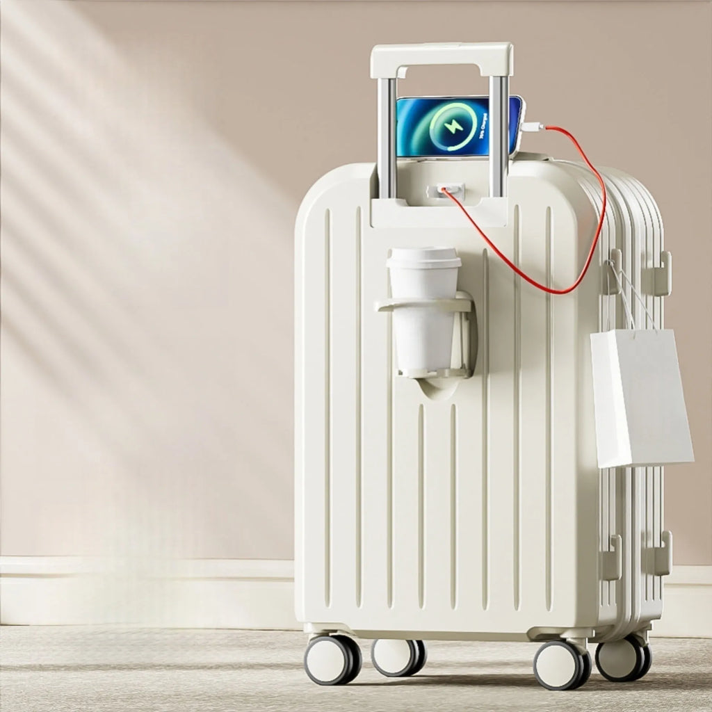 Small lightweight ABS PC striped suitcase with universal wheels, hard-shell trolley case in 18 to 28 inch sizes