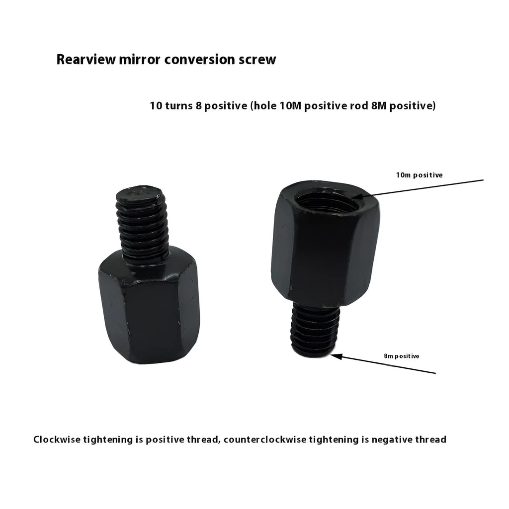 Motorcycle rearview mirror connecting screw with 8-10mm positive thread in iron and black finish
