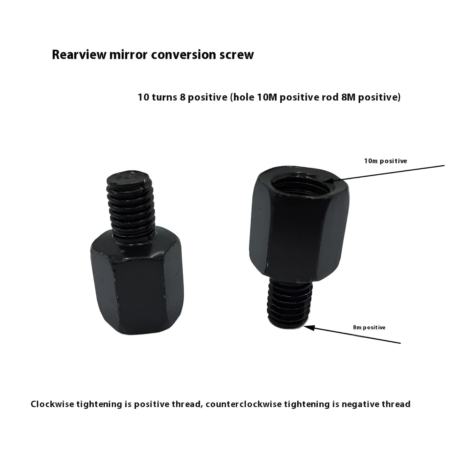 Motorcycle rearview mirror connecting screw with 8-10mm positive thread in iron and black finish