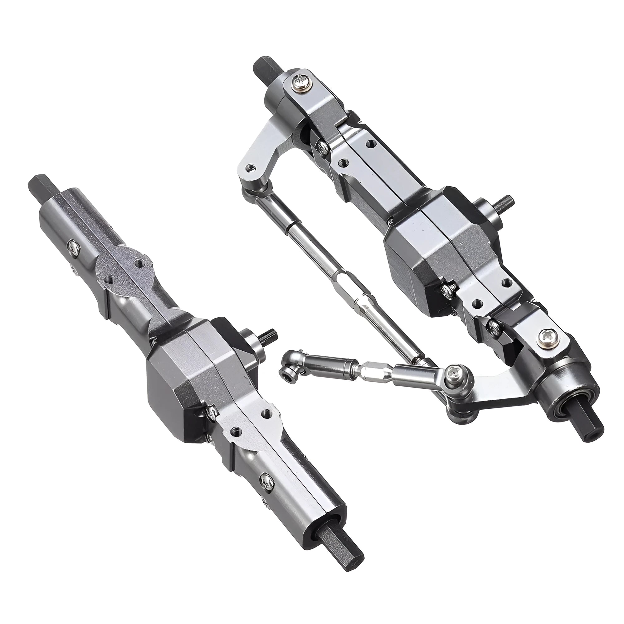 WPL CNC metal iron front and rear axle gearbox assembly in titanium colour for four-wheel drive RC model