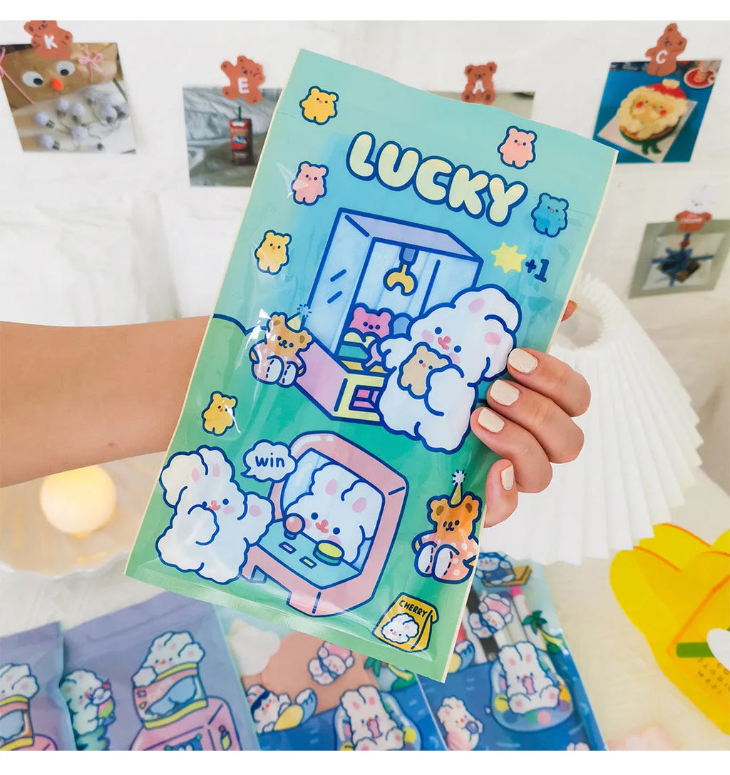 Set of four resealable plastic bags with cute rabbit designs for snacks, gifts, and jewellery storage.