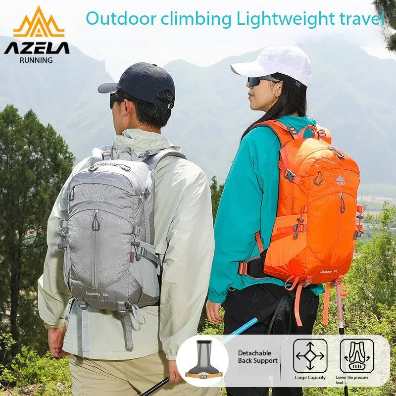 AZELA 30L outdoor hiking backpack in blue, with adjustable straps, front view