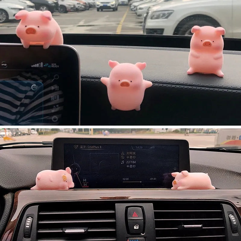 Cute resin cartoon pig figurine designed as a car dashboard decoration accessory.