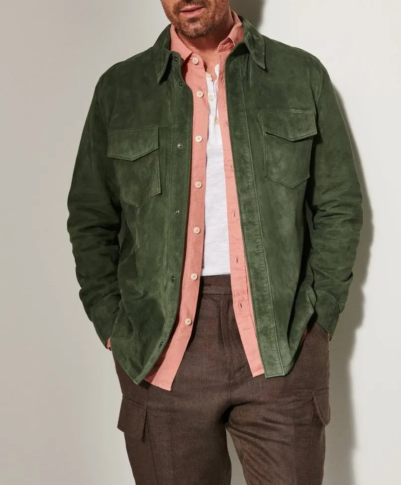 Noah suede shirt jacket men's coat in brown, red, and green polyester fibre regular fit