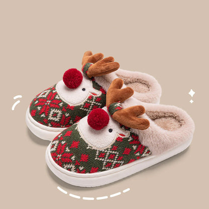 Cozy Christmas elk plush slippers with soft, plush fabric and non-slip soles for indoor comfort and style