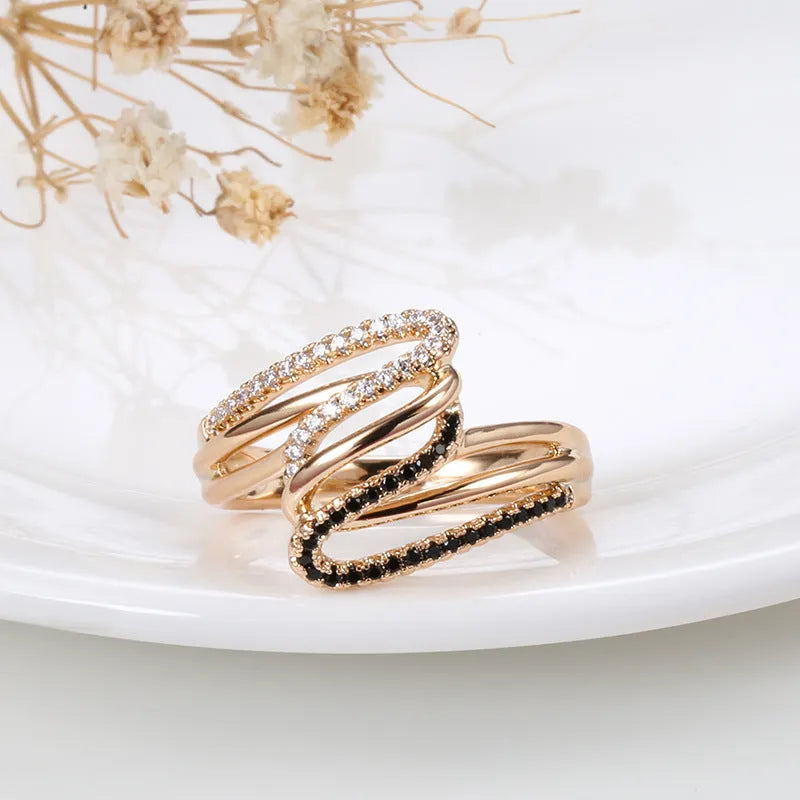 Women's copper fashion ring with micro-inlaid zircon stones in electroplated WK2230 colour