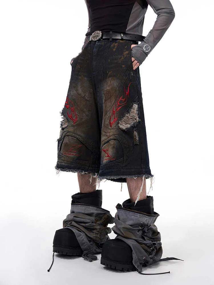 Men's retro jeans with detachable trouser legs in wide-leg loose-fit design