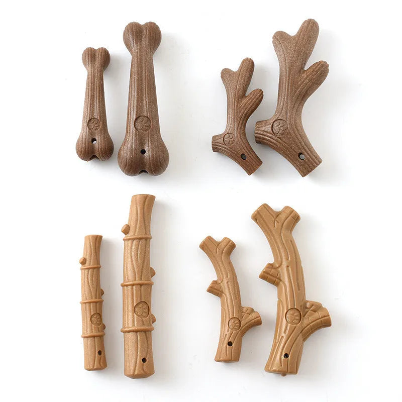 Bite resistant dog chew toy with molar bumps for teeth cleaning, in deer antler shape, small size