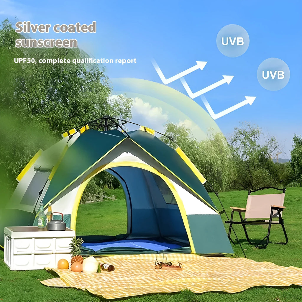 Dark green silver glue camping tent with automatic quick opening system for 3-4 people