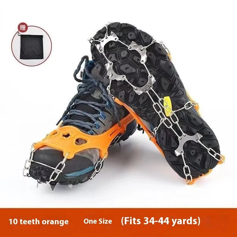 Stainless steel chain crampons for snow climbing and hiking, free size non-slip shoe cover with 8 or 10 steel teeth