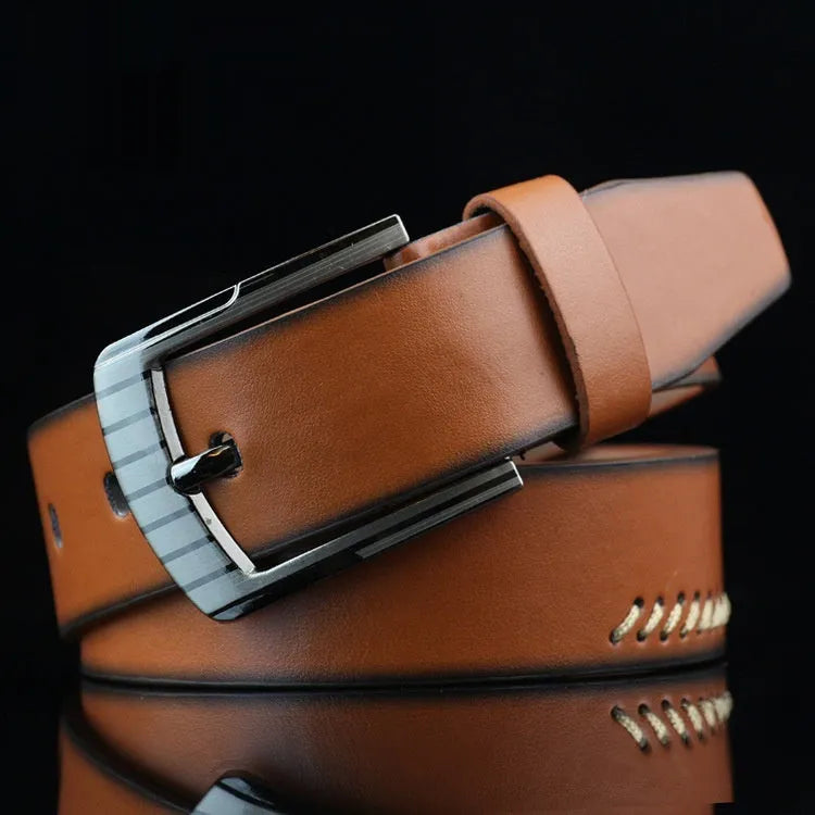 Men's retro pattern pin buckle belt in imitation leather with alloy buckle, 110cm length