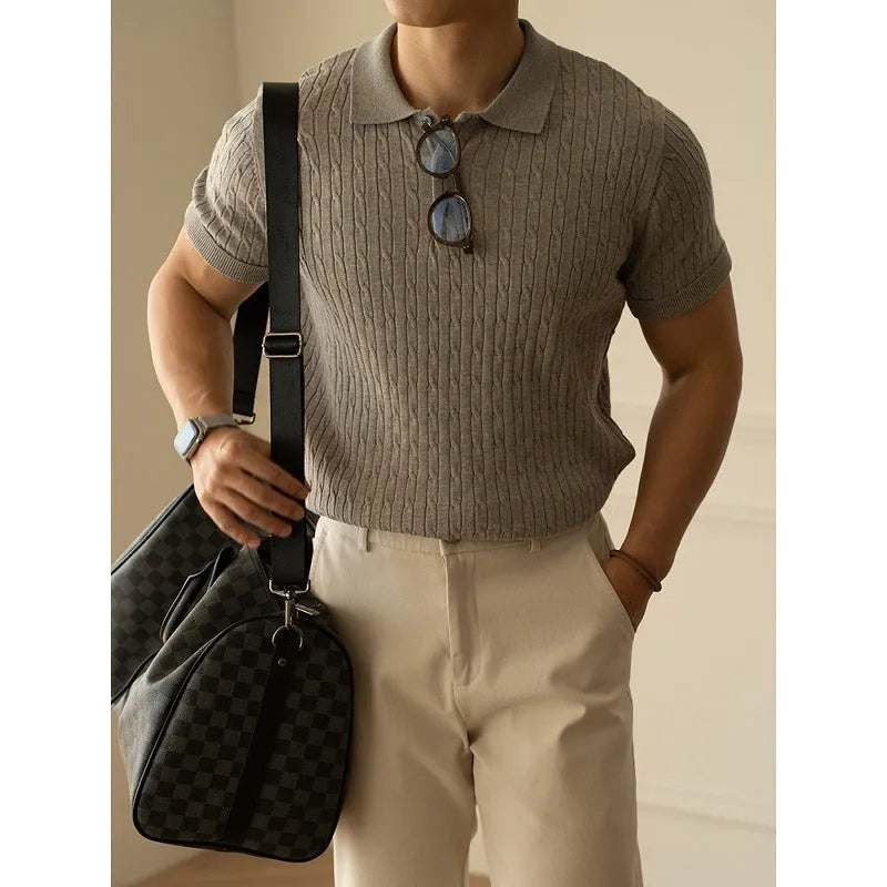 Men's short sleeve business top in polyester blend fabric available in khaki, black and white colours