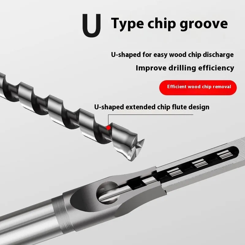 Square hole drill bit woodworking tool with 12.7mm carbon steel sleeve and core components
