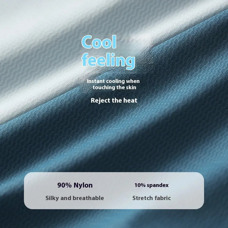 Ice silk nylon men's boxers on a mid-waist hanger, showing the U-convex pouch and available colour options.