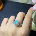 Handmade adjustable sterling silver ring with natural Ethiopian opal stone in gold plating options