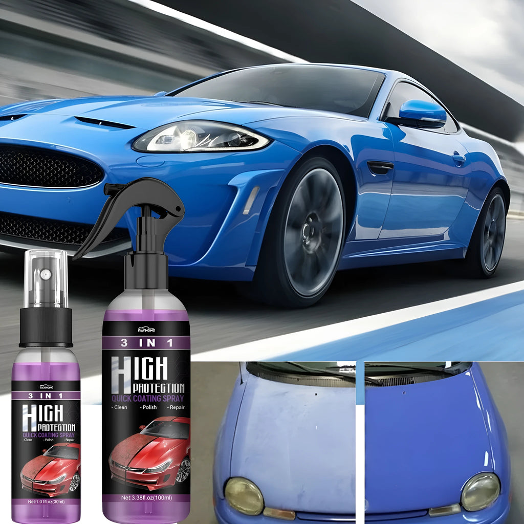 3-in-1 high protection car paint spray coating agent in 30ml and 100ml PE bottles with clear spray nozzle
