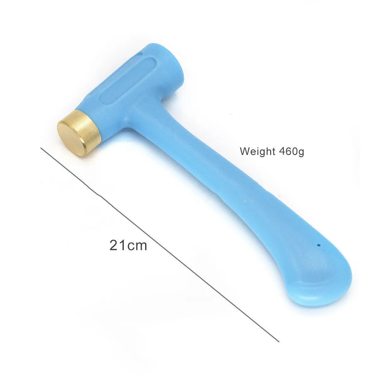 Blue copper head hammer with carbon steel body and plastic grip on handle