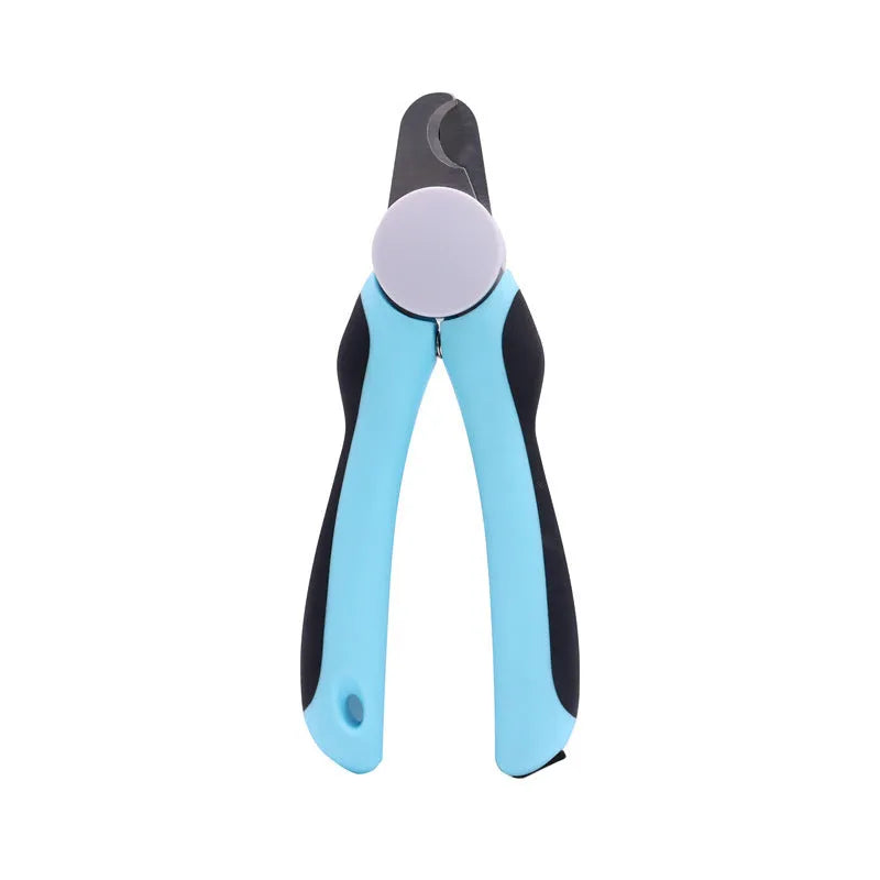 Blue heavy-duty metal dog nail clippers with safety guard for large breeds and thick nails.