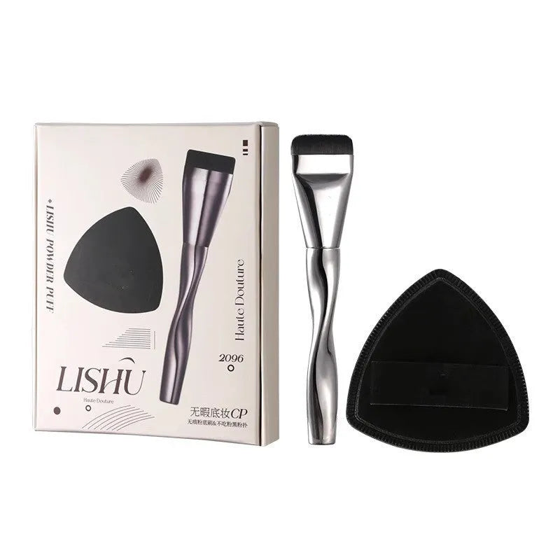 Spiral powder foundation brush with artificial fibre bristles and long plastic handle