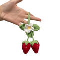 Handmade strawberry-shaped car decoration pendant made from knitted cotton and hemp wool