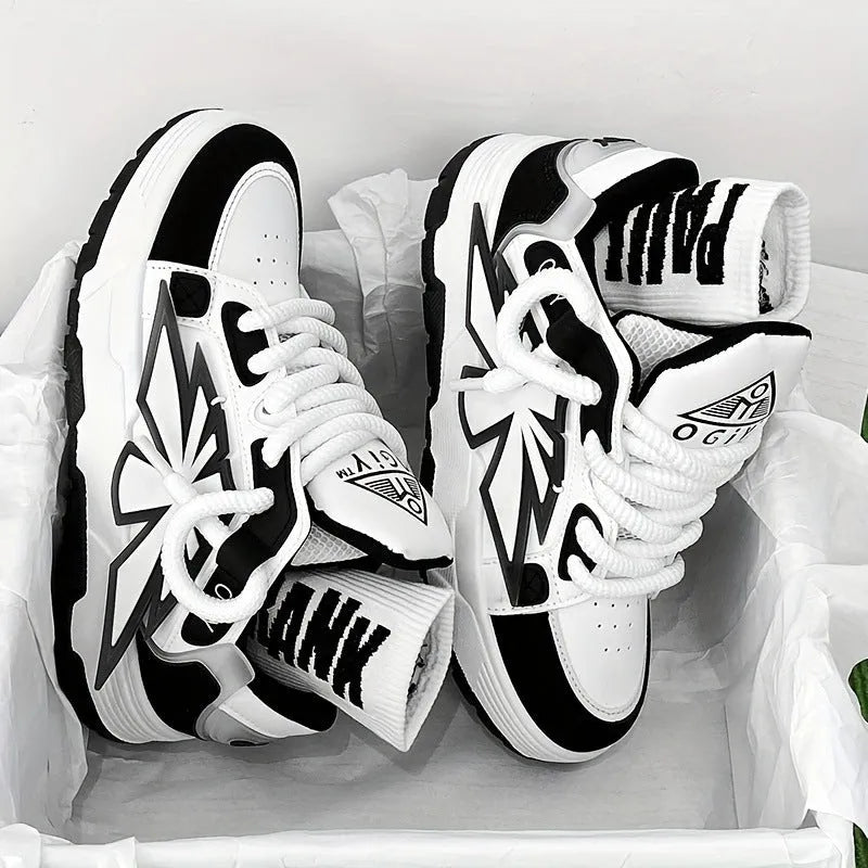 Men's chunky sneakers with thick rubber sole and synthetic leather upper in black, blue, and white colour options