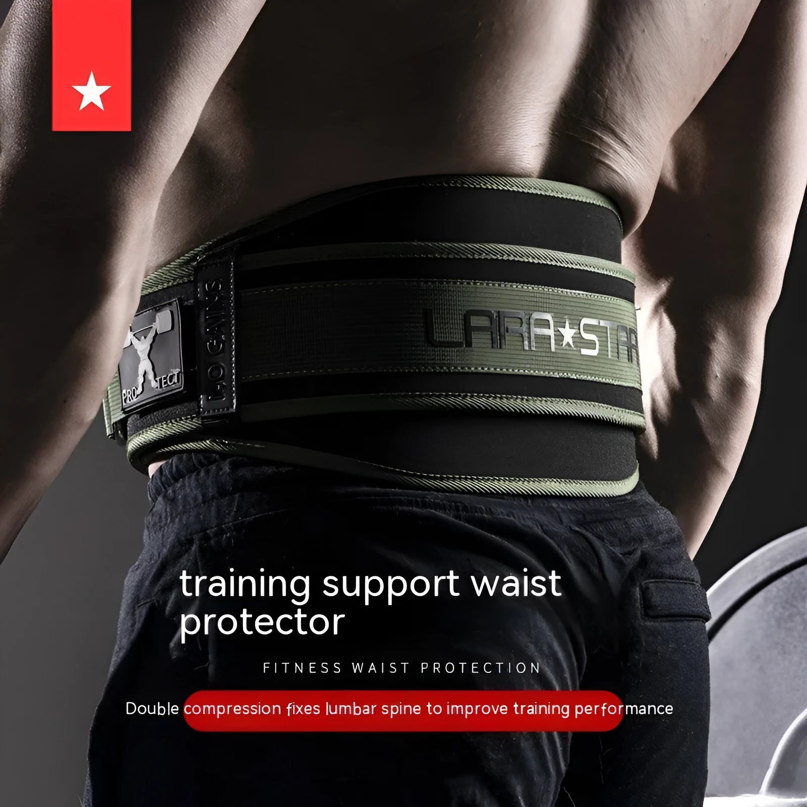 Fitness belt for men in army green with lumbar support design for gym weight equipment use