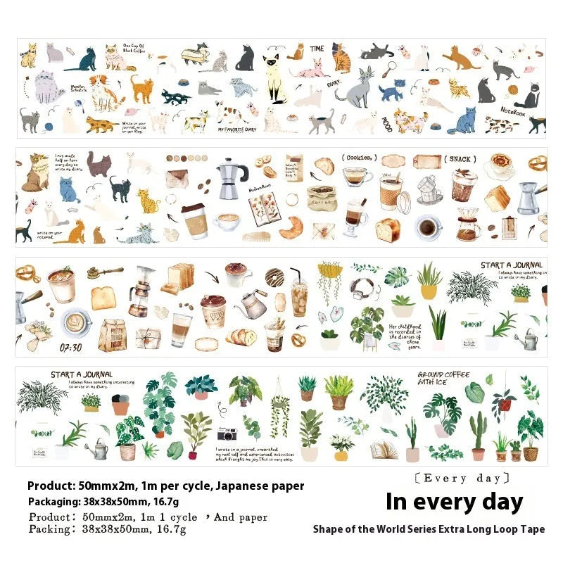 World Shape Series Life Landscaping Journal Stickers set with 4 style options on a 2-metre PET roll. London Street View, City Travelers, Colorful Town, Every Day.