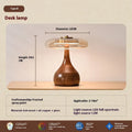 Solid wood Japanese retro bedside lamp with cognac fabric shade on wooden nightstand