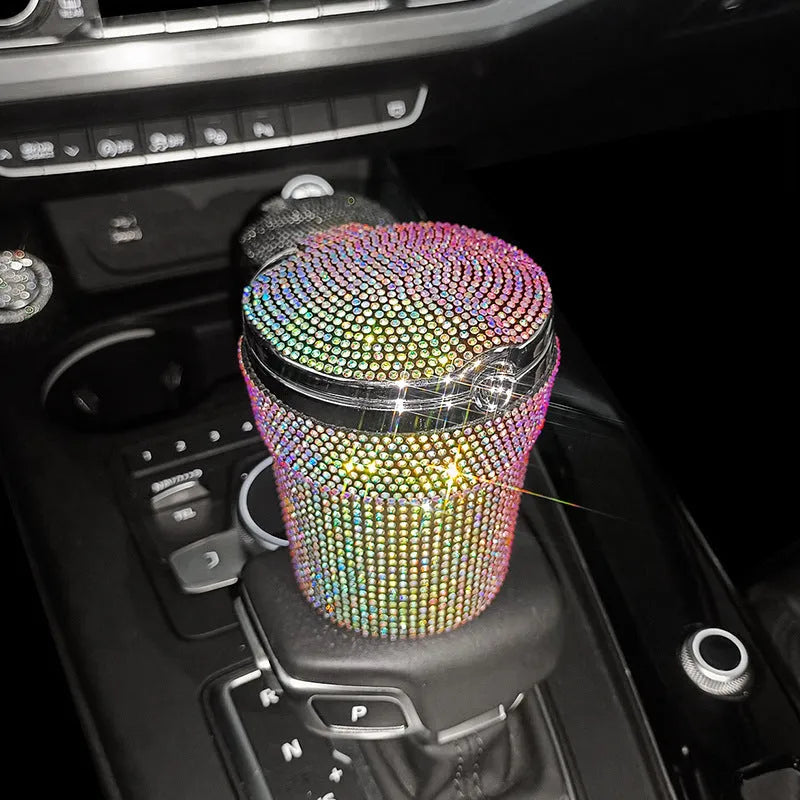 Creative covered diamond inlaid car ashtray with rhinestone finish, 7.5cm size, multi-colour option