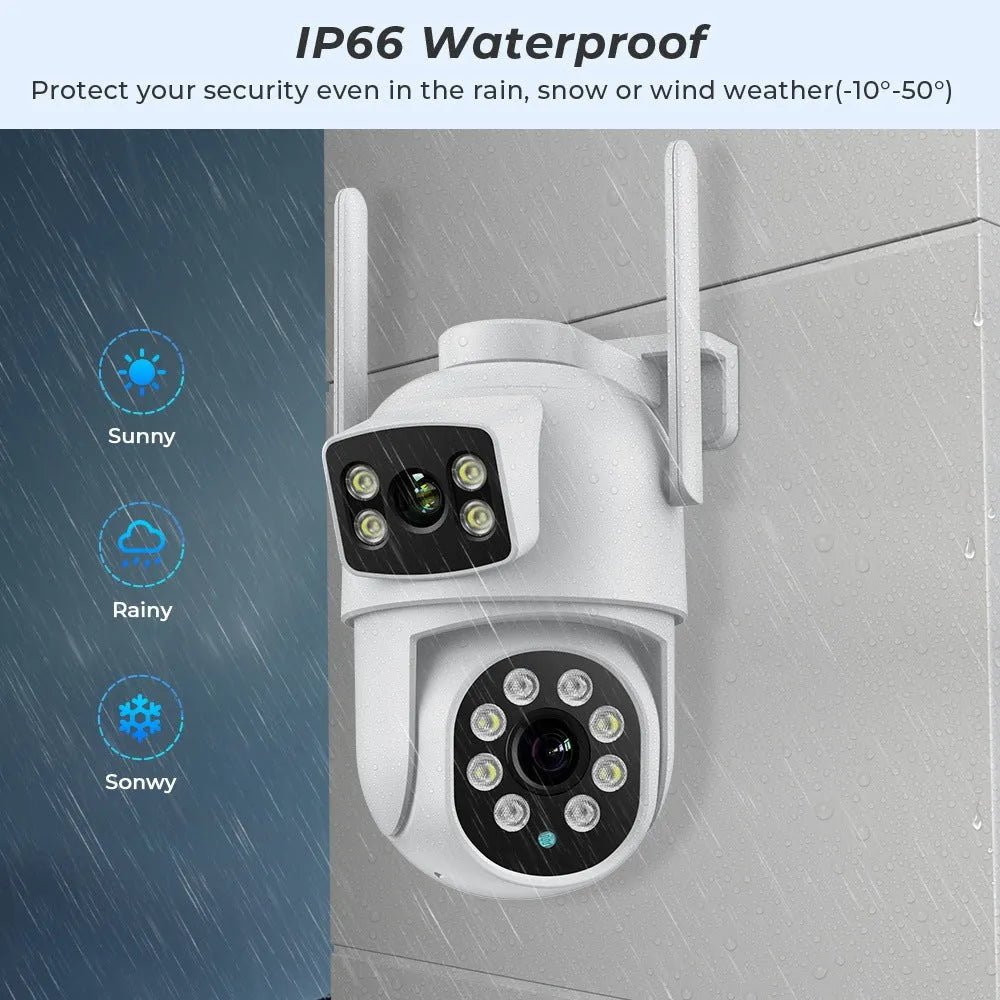 White outdoor wireless night vision security camera with dual screen linkage and bracket for hoist installation